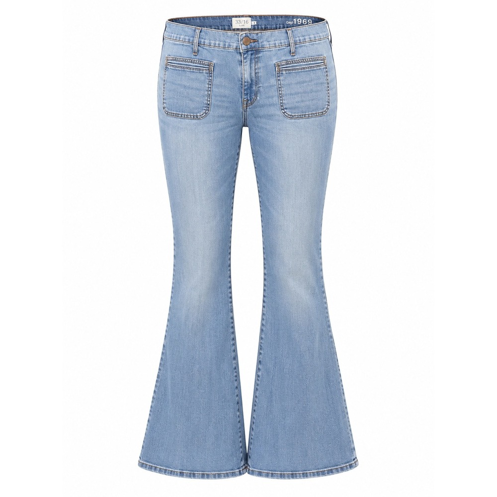 Gap 1969 Flare Jeans Womens 33/16 Light Wash Blue Patch Pocket Bell Bottoms
